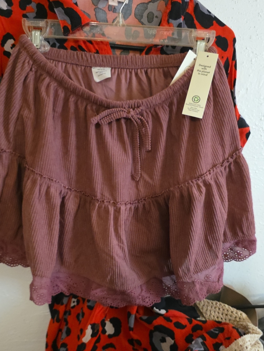 No Boundaries Mauve Corduroy Tiered Drawstring Mini Skirt